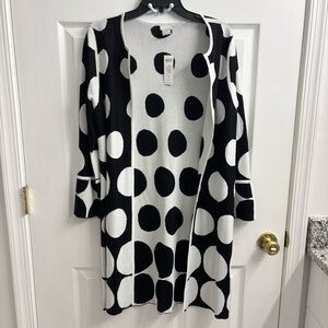 Chico’s Polka Dot To Dot Cardigan Sweater Open Front Longline Small NWT